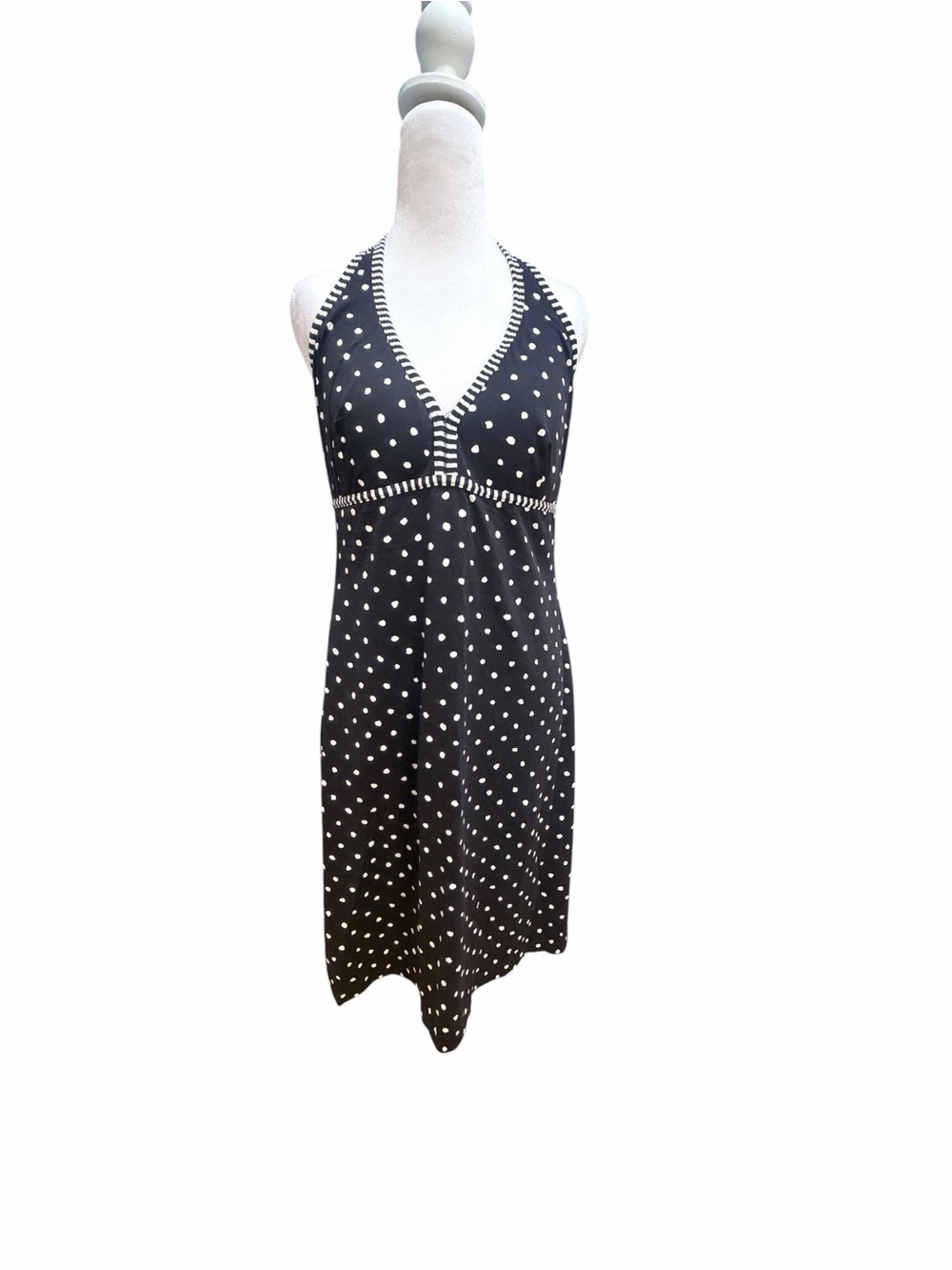 Tommy Bahama Black and White Polka Dot Halter One-Piece Swimdress